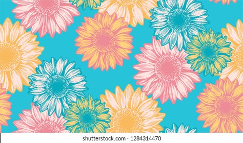 Sunflower seamless pattern. Vector illustration. 