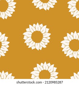 Sunflower seamless pattern vector illustration. Hand drawn simple sun flowers print on yellow background. Floral ornament for fabric textile, wrapping, wallpaper, banner, printable cover.