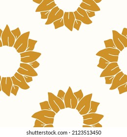 Sunflower seamless pattern vector illustration. Hand drawn simple sun flowers print on white background. Floral ornament for fabric textile, wrapping, wallpaper, banner, printable cover.
