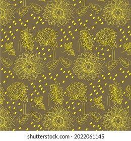 Sunflower seamless pattern. Vector yellow flowers texture background.
