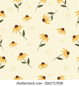 Sunflower seamless pattern. Yellow daisy on off light yellow background. Perfect ornament for fashion fabric or other printable covers.
