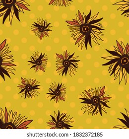 Sunflower seamless pattern for your design. Hand drawn elements