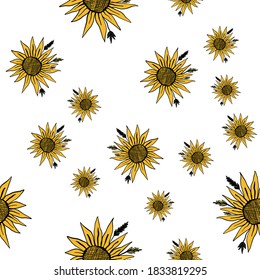 Sunflower seamless pattern for your design. Sunflower on white background