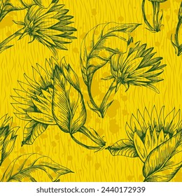 Sunflower seamless patterns wallpaper design for fabric, prints and background texture, Vector illustration.