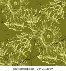 Sunflower seamless patterns wallpaper design for fabric, prints and background texture, Vector illustration.