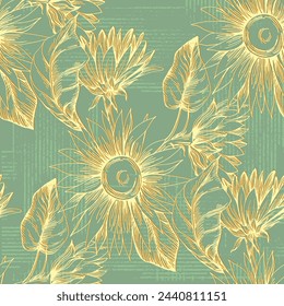 Sunflower seamless patterns wallpaper design for fabric, prints and background texture, Vector illustration.