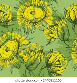 Sunflower seamless patterns wallpaper design for fabric, prints and background texture, Vector illustration.