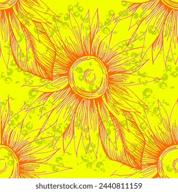 Diseño de fondo de pantalla de patrones sin costuras de girasol para tela, estampados y textura de fondo, ilustración vectorial.