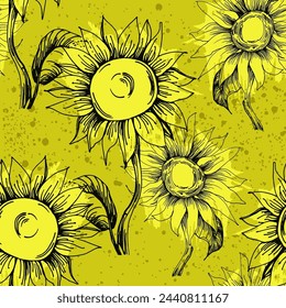 Sunflower seamless patterns wallpaper design for fabric, prints and background texture, Vector illustration.