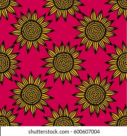 sunflower seamless pink  pattern, floral texture for print, textile, decorative background, tile, wrapping paper, scrap book.