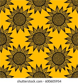 sunflower seamless yellow  pattern, floral texture for print, textile, decorative background, tile, wrapping paper, scrap book.