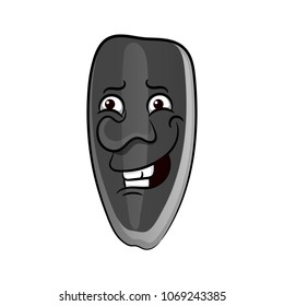 Sunflower seed cartoon character striped peel and cheerful toothy smile isolated on white background for food pack design