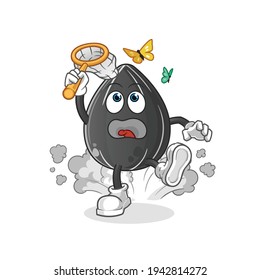 sunflower seed catch butterfly illustration. character vector