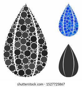 Sunflower seed composition of round dots in different sizes and color tones, based on sunflower seed icon. Vector round dots are organized into blue composition.