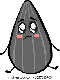 Sunflower seed with cute eyes, illustration, vector on white background