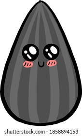 Sunflower seed  with cute eyes, illustration, vector on white background