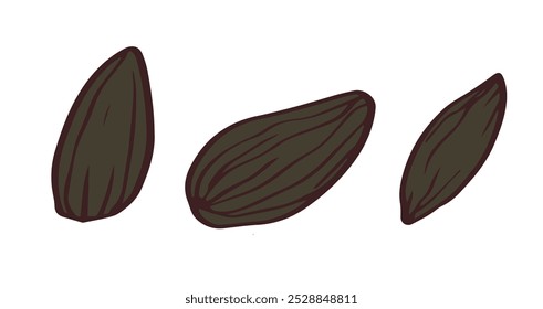 sunflower seed hand drawn silhouette isolated on white for kitchen, cooking blog, farmers grocery store, package, poster design online shop.