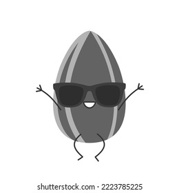 Sunflower seed jumping greeting cute character cartoon smiling face cheerful kawaii joy happy emotions icon vector illustration.