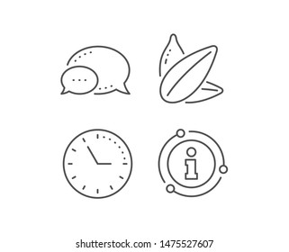 Sunflower seed line icon. Chat bubble, info sign elements. Tasty seeds sign. Vegan food symbol. Linear sunflower seed outline icon. Information bubble. Vector