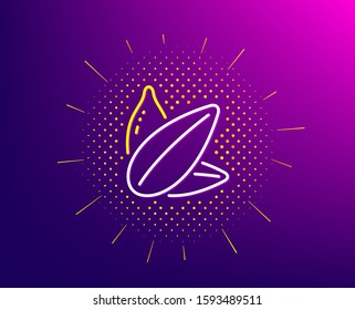 Sunflower seed line icon. Halftone pattern. Tasty seeds sign. Vegan food symbol. Gradient background. Sunflower seed line icon. Yellow halftone pattern. Vector