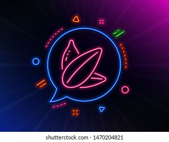 Sunflower seed line icon. Neon laser lights. Tasty seeds sign. Vegan food symbol. Glow laser speech bubble. Neon lights chat bubble. Banner badge with sunflower seed icon. Vector