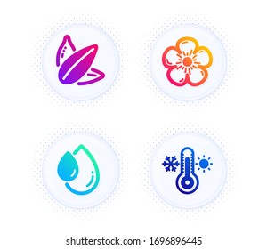 Sunflower seed, Oil drop and Natural linen icons simple set. Button with halftone dots. Thermometer sign. Vegetarian food, Serum, Organic tested. Thermostat. Nature set. Vector