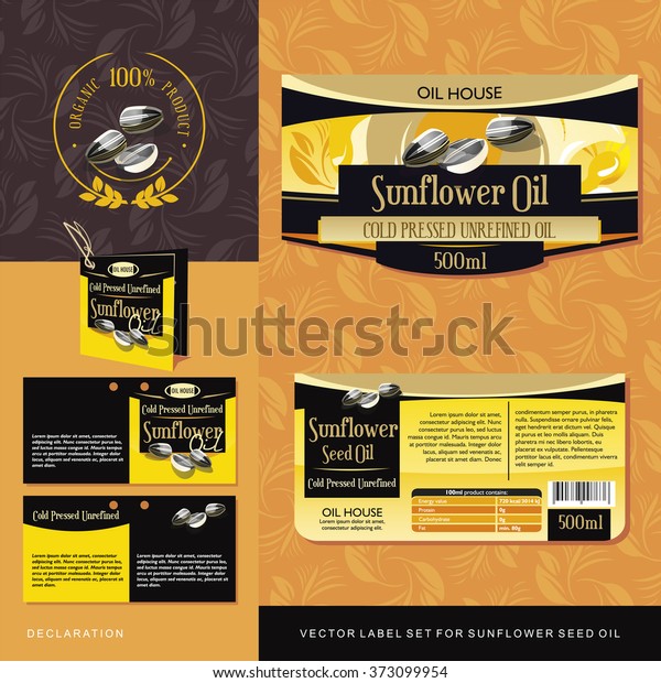 Sunflower Seed Oil Vector Label Set Stock Vector (Royalty Free) 373099954