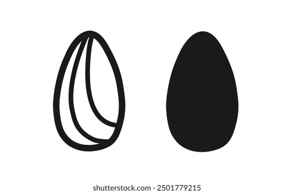 Sonnenblumenkerne geschält Kernel und in Shell Silhouette Symbol. Gesunder Snack, Pflanzenöl Design Element für Web, mobil, Logo, Dekoration. Bio-Lebensmittel. Vektorgrafik einzeln auf weißem Hintergrund