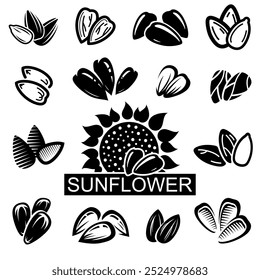 Sunflower seed set. Collection icon sunflower. Vector