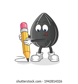sunflower seed write with pencil character. cartoon mascot vector