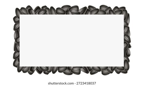 Semillas de girasol para un Anuncio publicitario. Plantilla de marco de Vector rectangular