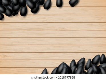 Sunflower seeds background with heap of scattered black grains