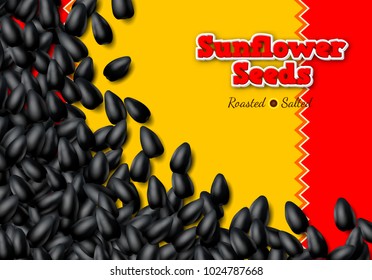 Sunflower seeds background with heap of scattered black grains