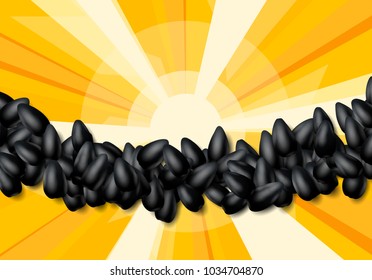 Sunflower seeds background with heap of scattered black grains