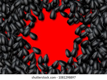 Sunflower seeds background with heap of scattered black grains