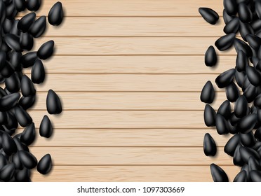 Sunflower seeds background with heap of scattered black grains