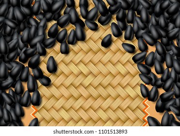 Sunflower seeds background with heap of scattered black grains