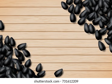 Sunflower seeds background with heap of scattered black grains