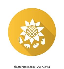 Sunflower seeds flat design long shadow glyph icon. Vector silhouette illustration