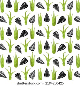 Sunflower seeds and green sprouts.Vector pattern with sunflower seeds and green sprouts on a transparent background.