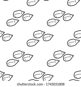 Sunflower seeds hand drawn vector seamless pattern. Outline monochrome texture made in doodle style.Fruit 
background for package, merch, wallpaper, menu and other design.