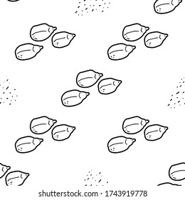 Sunflower seeds hand drawn vector seamless pattern. Outline monochrome texture made in doodle style.Fruit 
background for package, merch, wallpaper, menu and other design.