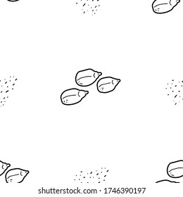 Sunflower seeds hand drawn vector seamless pattern. Outline monochrome texture made in doodle style.Fruit 
background for package, merch, wallpaper, menu and other design.