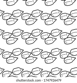 Sunflower seeds hand drawn vector seamless pattern. Outline monochrome texture made in doodle style.Fruit 
background for package, merch, wallpaper, menu and other design.