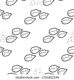 Sunflower seeds hand drawn vector seamless pattern. Outline monochrome texture made in doodle style.Fruit 
background for package, merch, wallpaper, menu and other design.