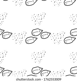 Sunflower seeds hand drawn vector seamless pattern. Outline monochrome texture made in doodle style.Fruit 
background for package, merch, wallpaper, menu and other design.