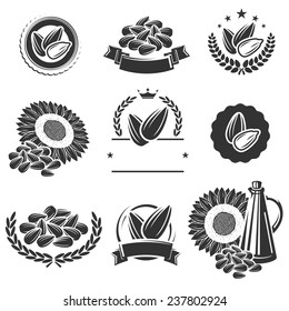 Sunflower seeds label and elements set. Vector