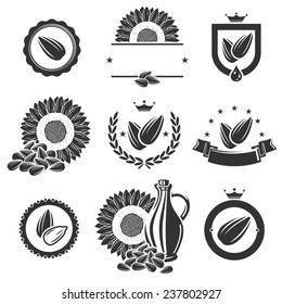 Sunflower seeds label and elements set. Vector