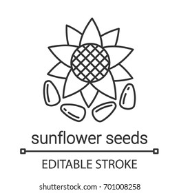 Sunflower seeds linear icon. Thin line illustration. Contour symbol. Vector isolated outline drawing. Editable stroke