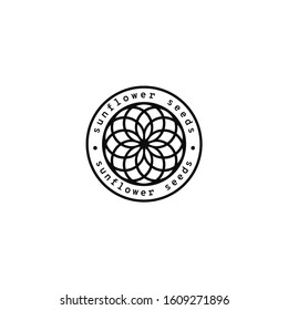 Sunflower seeds. Logo. Isolated rubber stamp on white background. Abstract sunflower